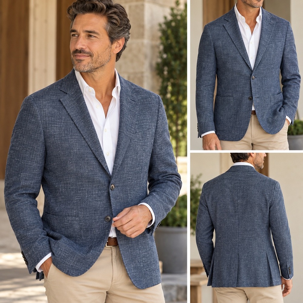 L.B.M. 1911 Blazer Mens 46R XL Blue Linen Cotton Italy 60R Limited Edition